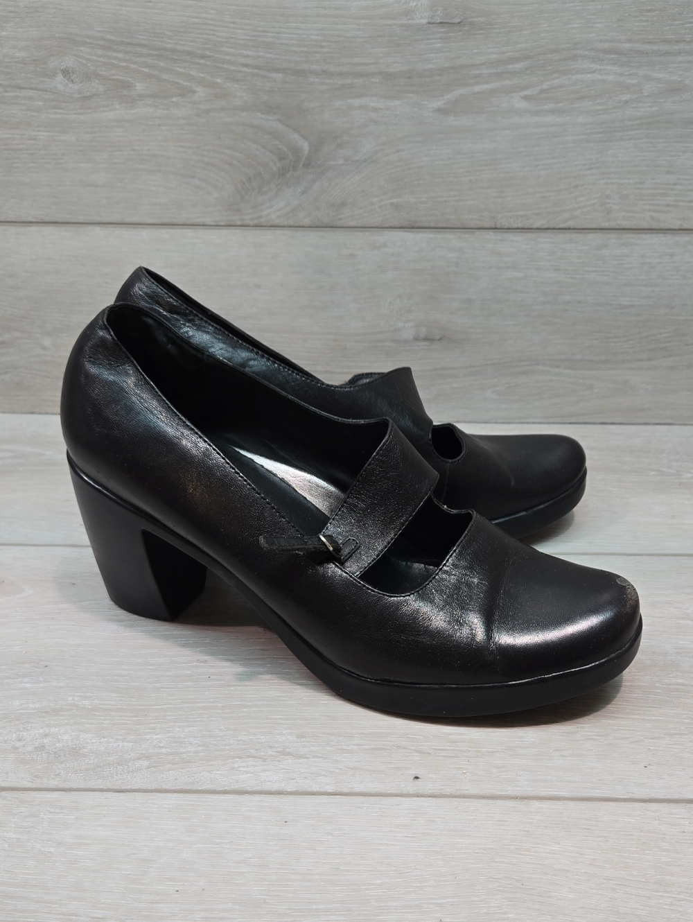 Dansko Women Black Y2K Leather Mary Jane Block Heels Clog Shoes 41/10.5-11